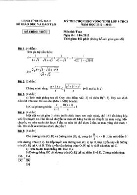 Đề thi chịn học sinh giỏi vòng tinh lớp 9 THCS năm học 2012 - 2013 môn Toán